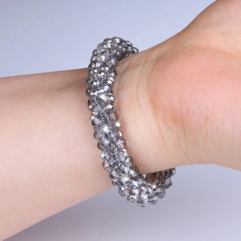 Hgflyxu Серый Черный Фиолетовый Кристалл тканые браслеты для женщин тянущиеся