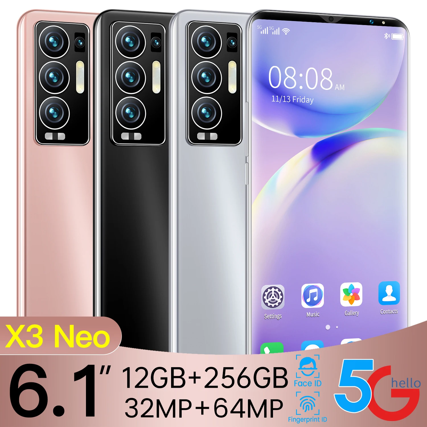 

X3 Neo 2021 Hot Sale 6.1Inch Full Screen MT6889+ Deca Core Android 11 12+512GB Double SIM 32MP+64MP 6000MAH Big Battery Face ID