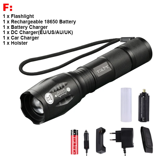 Package F Светодиодный фонарь V6 T6 L2, тактический фонарь, ультра яркий, 200 м, освещение для кемпинга, масштабируемые фонари, 5 режимов использования, аккумулятор 18650 - Испускаемый цвет: Package F
