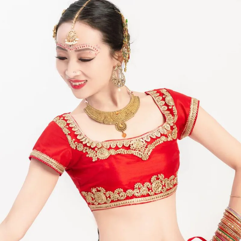 חדש הודו Sarees מסורתית אישה ילדה ריקודי בטן חולצה ביצועים כותנה קצר למעלה מעיל