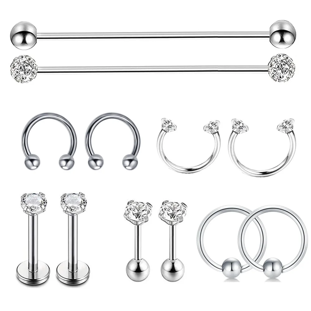 

Nose Ring Lip Stud Earrings Set Popular Personality Barbell Earrings Double Pierced Crossbar Stainless Steel Piercing Jewelry