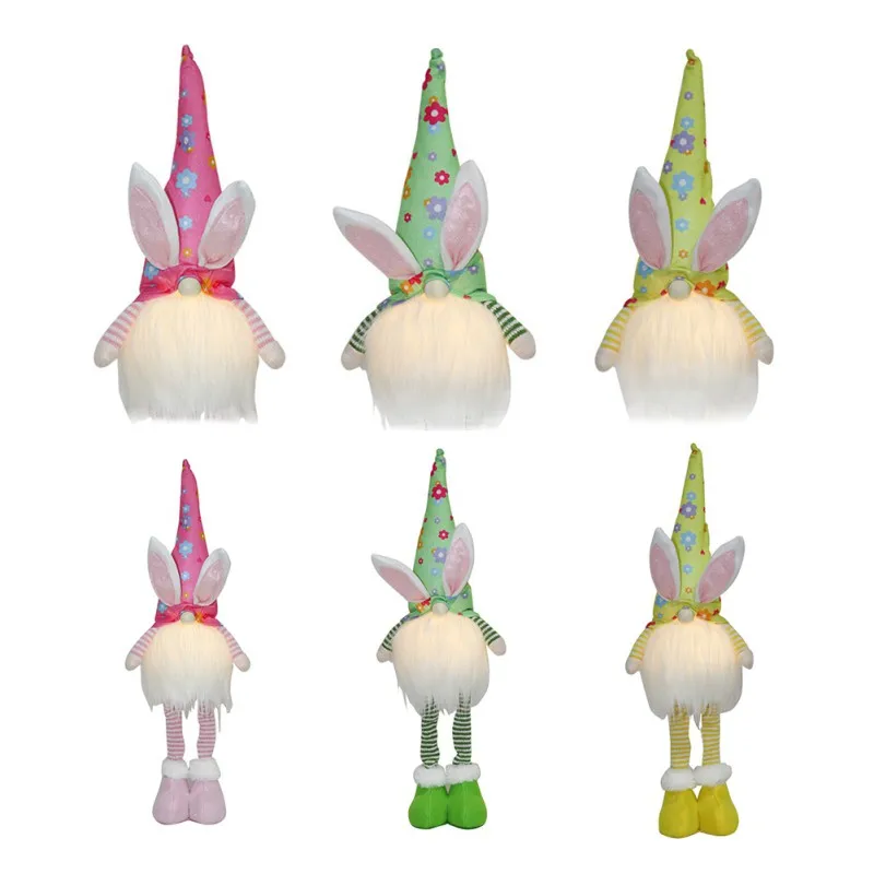 

Easter Bunny Gnome with LED Flower Spring Bunny Swedish Tomte Elf Easter Holiday Home Decoration Girl Room Decor Gifts Ornaments