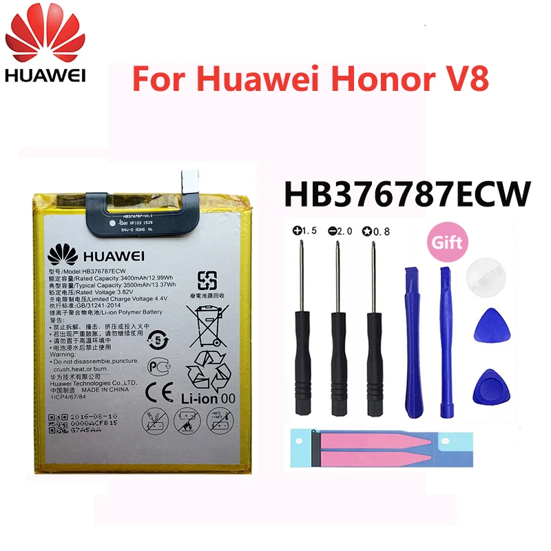 100% Оригинальная Аккумуляторная батарея Hua Wei HB376787ECW 3500 мАч для Huawei Honor V8 V