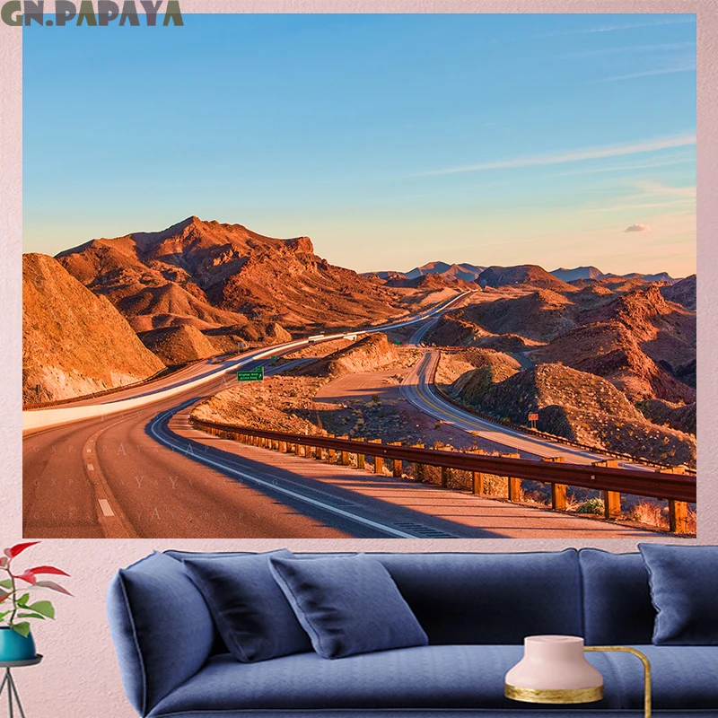 

Red mountain tapestry Scenic Wall Hanging farmhouse decor blue sky hill goblen landscape boheme Polyester Yoga mat tapestry