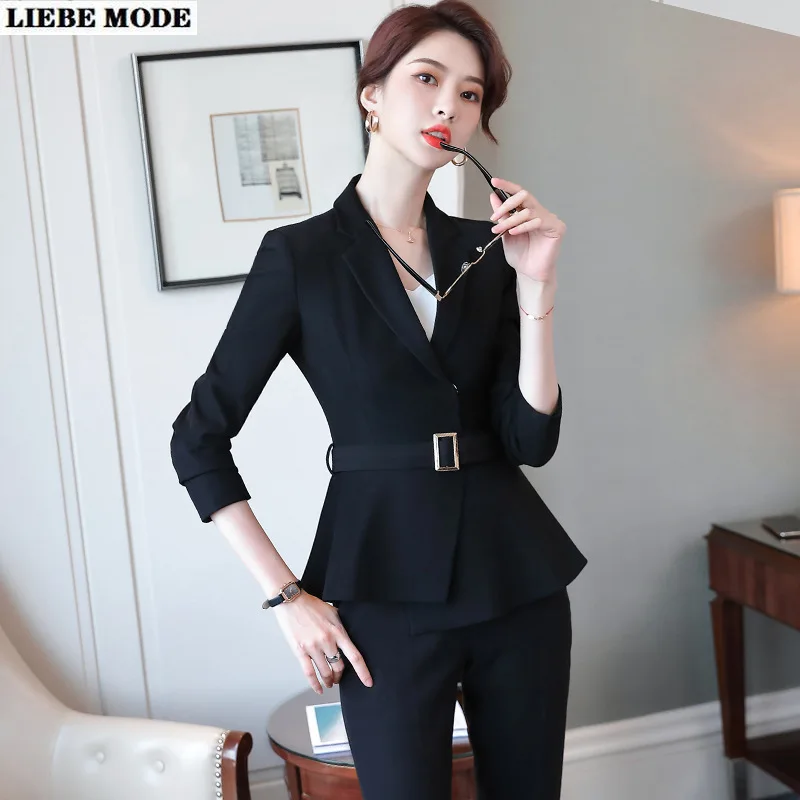 Black Pant Suits Women Autumn Winter Business 2 Piece Pants Blazer Set Office Lady Work Formal Jacket Suit Female big Size 4XL