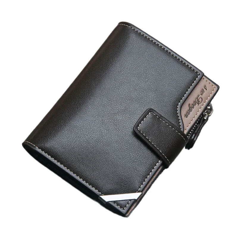 

Men Short Wallet with Zipper Coin Pocket Male Small Purse Photo Slot SIM Credit Card Holder Three Fold Money Bag PU Leather