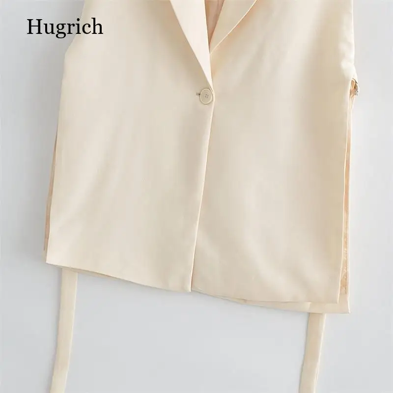 

Women 2021 Fashion Solid Side Slit One-Button Vest Vintage Suit Collar Sleeveless Outerwear Chic Veste Femme
