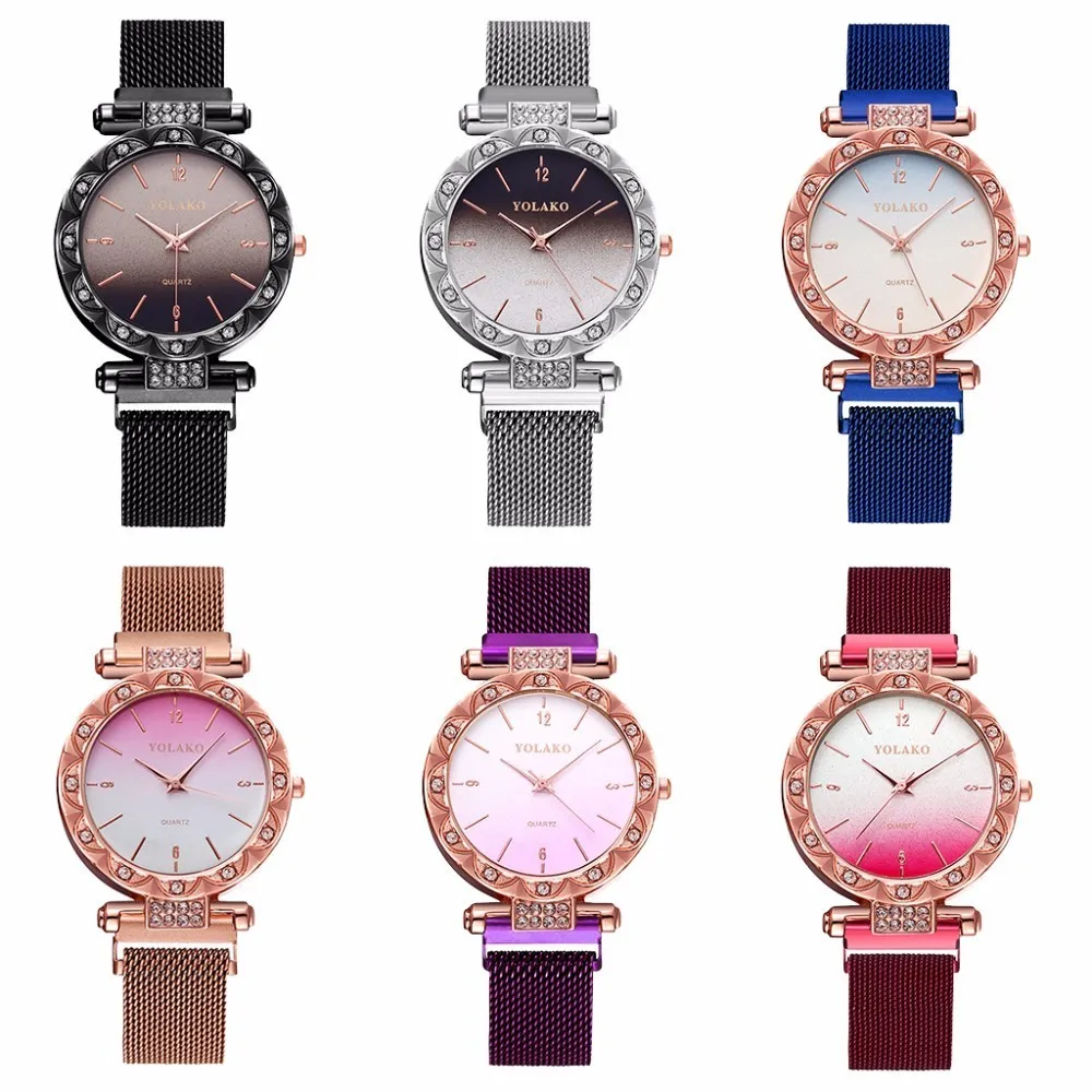 Hot Brand Women Magnet Buckle Gradient Color Watch Luxury Ladies Stainless Steel Quartz Clock Relogio Feminino Dropshipping | Наручные