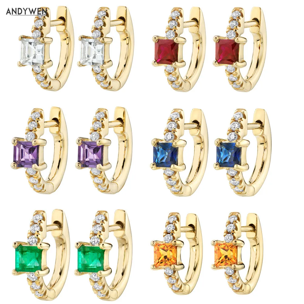 

Кольца ANDYWEN из стерлингового серебра 925 пробы, 8 мм, разноцветные роскошные круглые серьги-кольца в виде принцессы, солитер