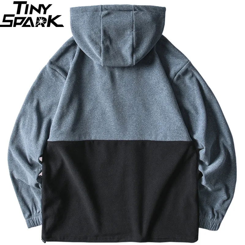 2019 Hip Hop Mens Hoodie Sweatshirt Color Block Harajuku Streetwear Pullover Half-Zip Autumn Winter Fleece Cotton | Мужская одежда