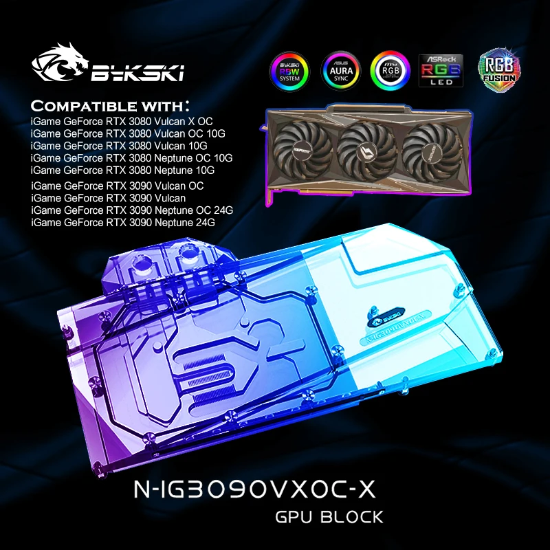 

Bykski N-IG3090VXOC-X GPU Блок для красочной IGAME RTX 3090 Vulcan X OC, графическая карта водяной блок 5V ARGB/12V RGB/MB SYNC
