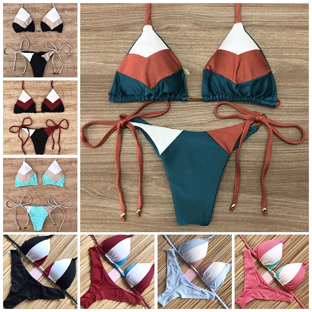 Стринги бикини 2019 женские бразильские стринги комплект купальник с лямкой на шее