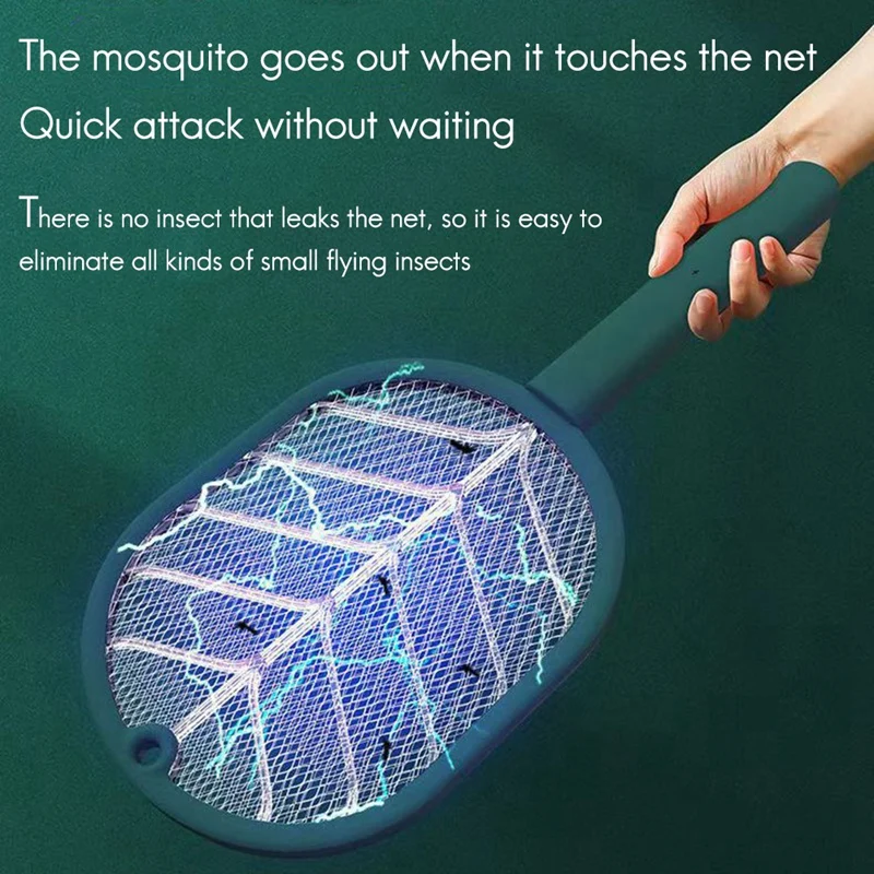 

Handheld Rechargeable Tennis Racket Electric Fly Swatter Mosquito Lamp Bug Safety Mesh Cordless Tray for Summer