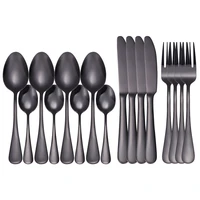 16 pcs black tableware stainless steel cutlery set forks knives spoons kitchen dinner set fork spoon knife gold dinnerware set