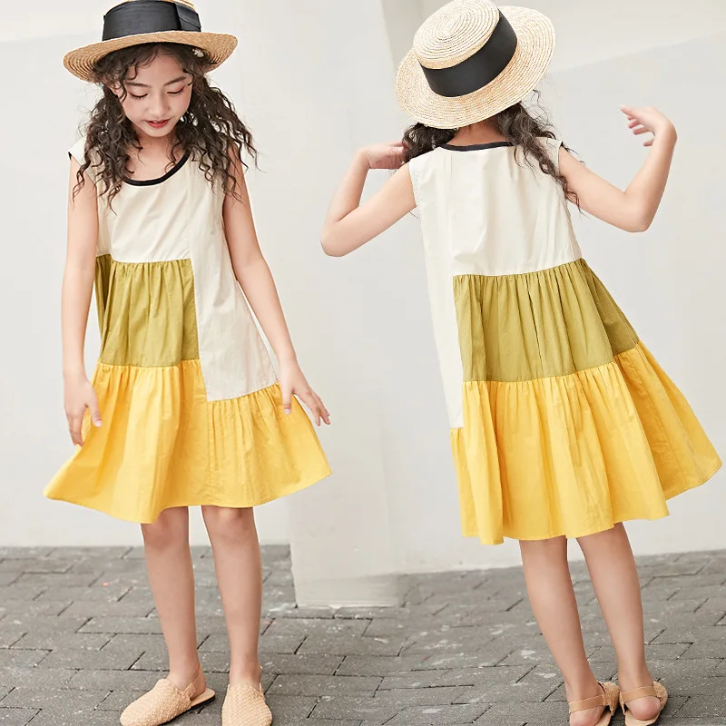 4 To 16 Years Girls Dress 2020 Summer Children Cotton Mixed Colors Baby Patchwork Dresses Kids Beach | Детская одежда и обувь
