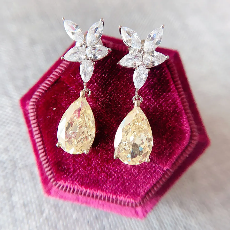 GZXSJG Твердые стерлингового серебра 925 создан Moissanite цитрин желтый CZ драгоценный