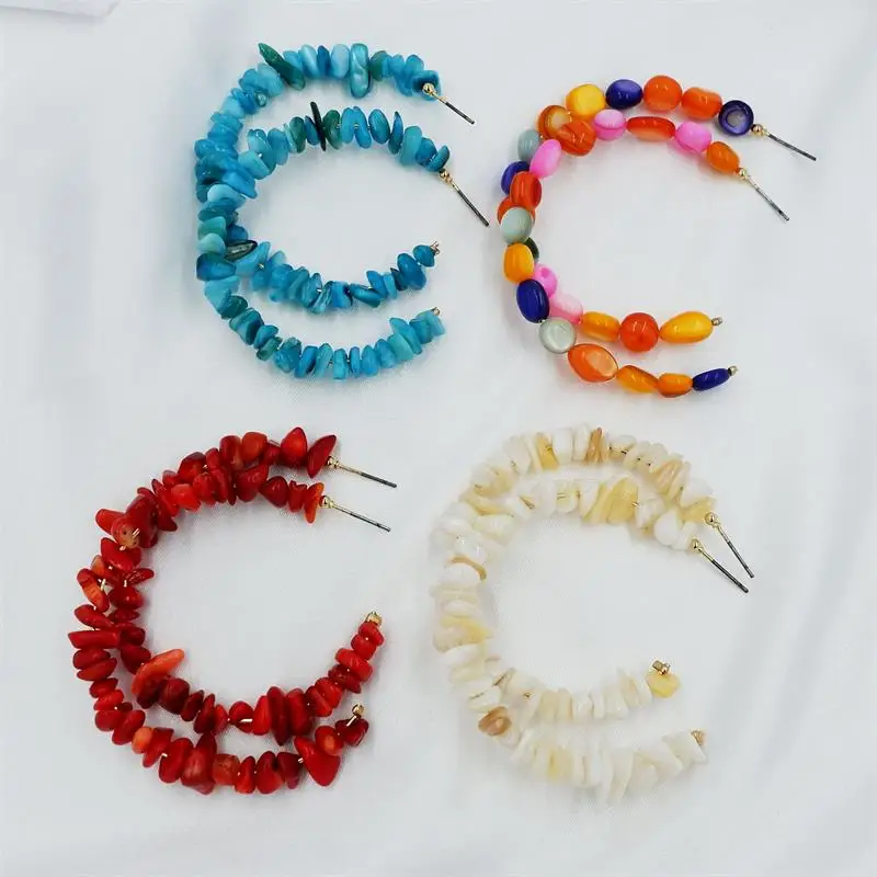 Женские серьги-кольца с имитацией камня в этническом стиле большие серьги