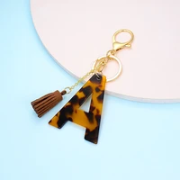 new creative english alphabet number keychain fashion leopard appearance design acrylic car key pendant for friends