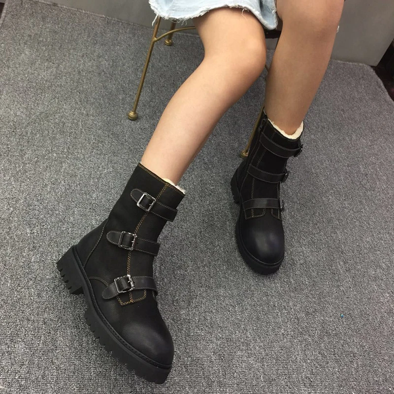 Женские зимние кожаные ботинки в британском стиле женские ботильоны на низком