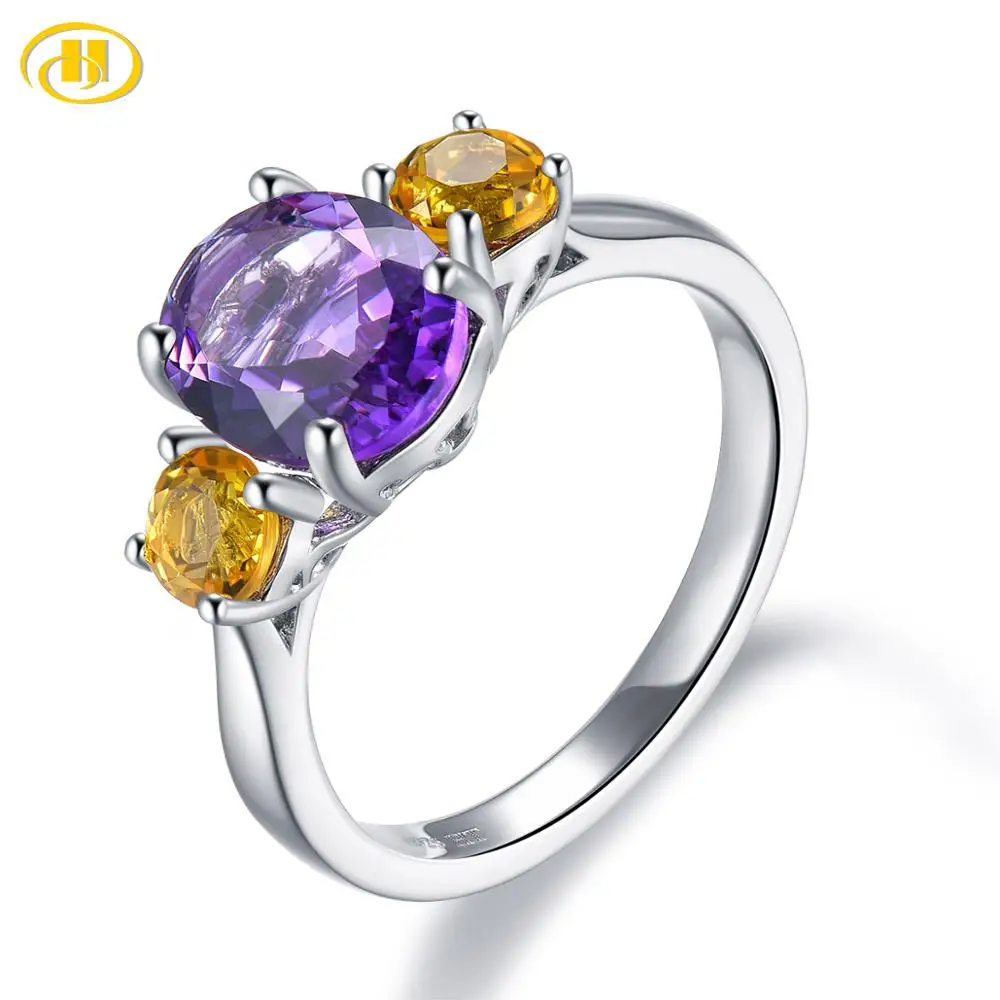 Hutang ct натуральный аметистовый драгоченный камень кольцо на палец цитрин 925 пробы