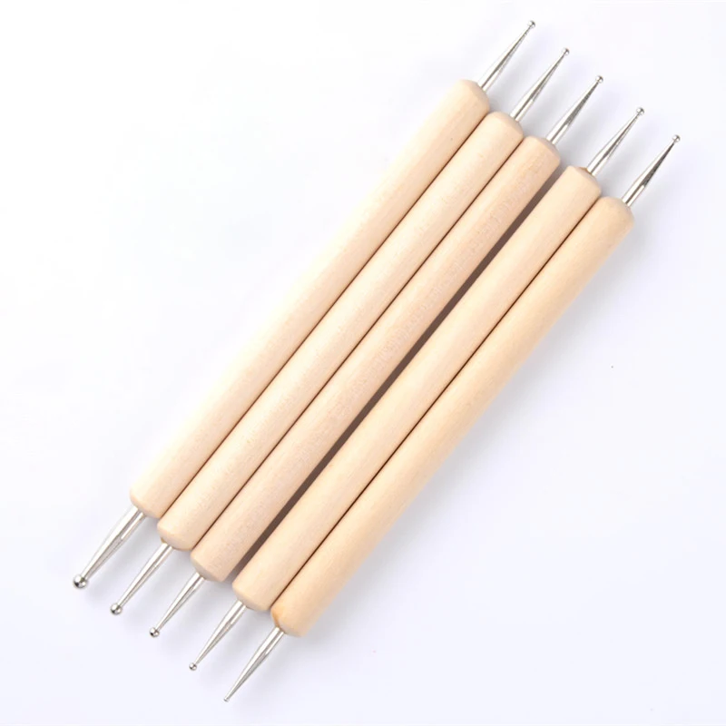

5Pcs 2 Way Wooden Dotting Pen Marbleizing Tool Nail Art Dot Dotting Tools