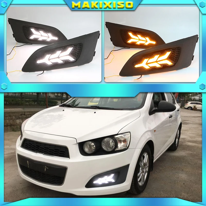 1 Set Car LED DRL Light Daytime Running Daylight With Turn Signal Lamp For Chevrolet Chevy AVEO Sonic 2011 2012 2013 |