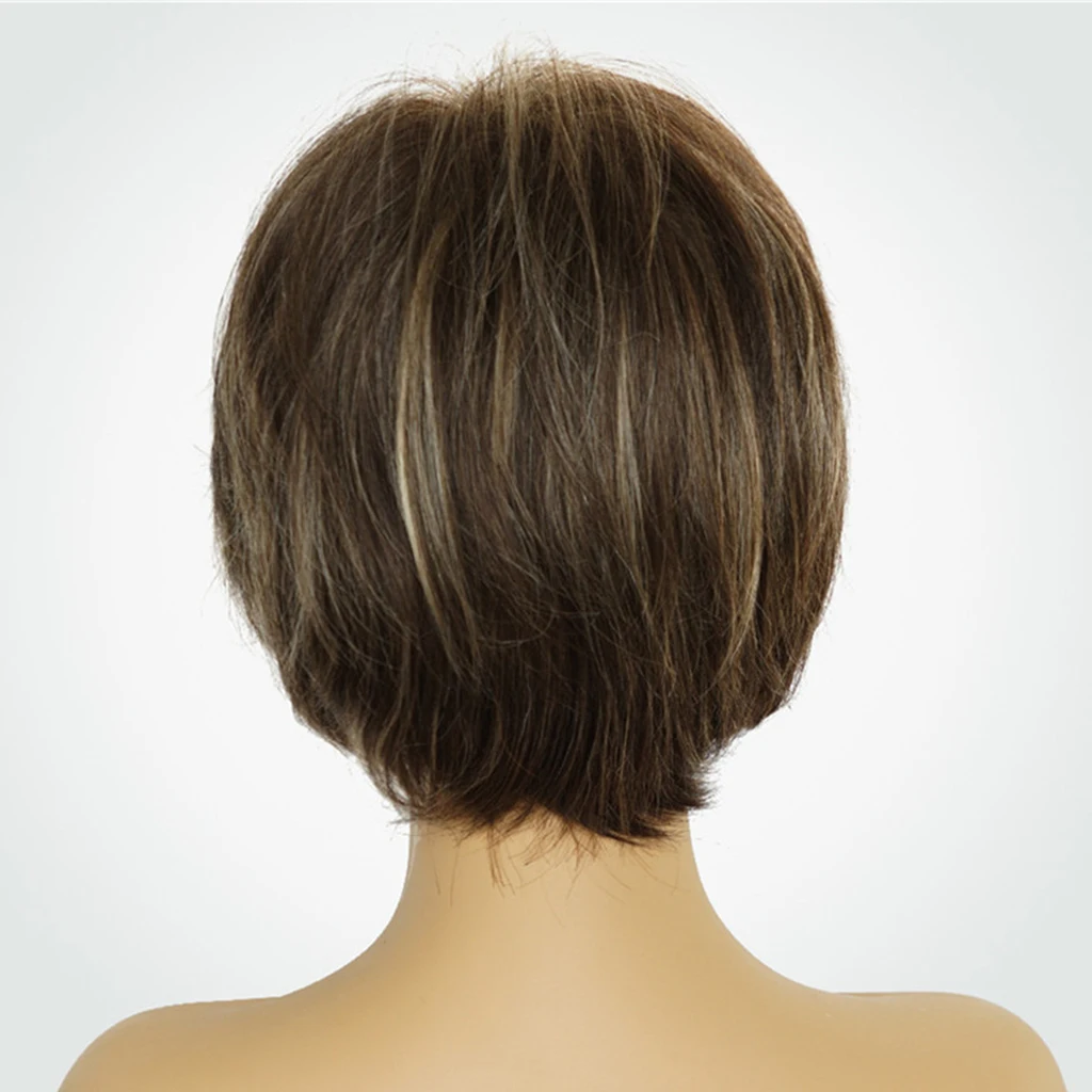 

10'' Smooth Human Hair Wigs for Women Short Straight Pixie Wig W/ Side Bangs