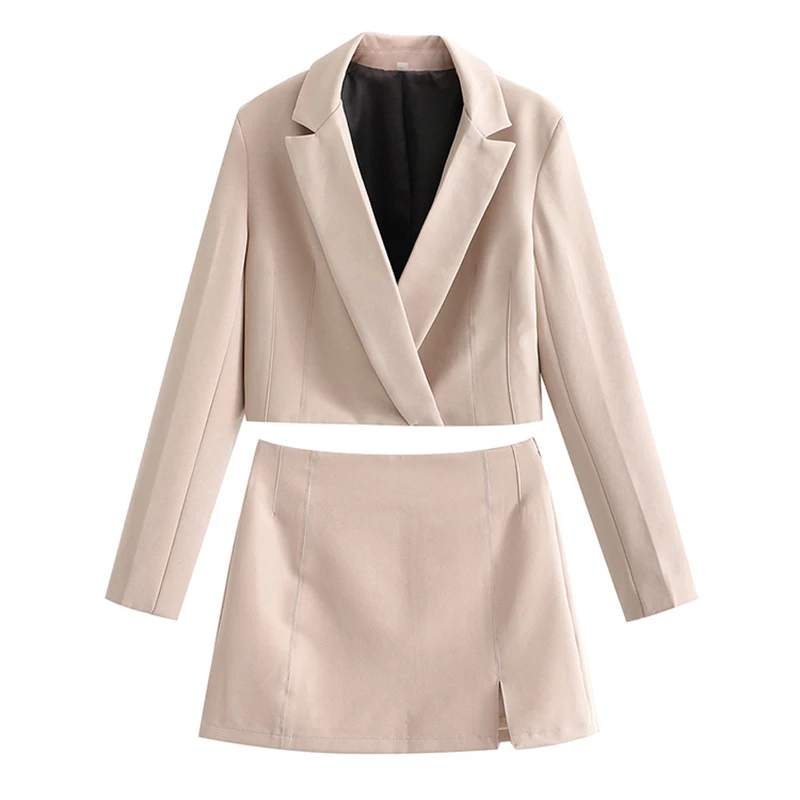 

Spring Autumn Two-piece Suit Women's Set Solid Crop Blazer Coat And Skirt 2022 Fashion Female Casual Chic Outwear