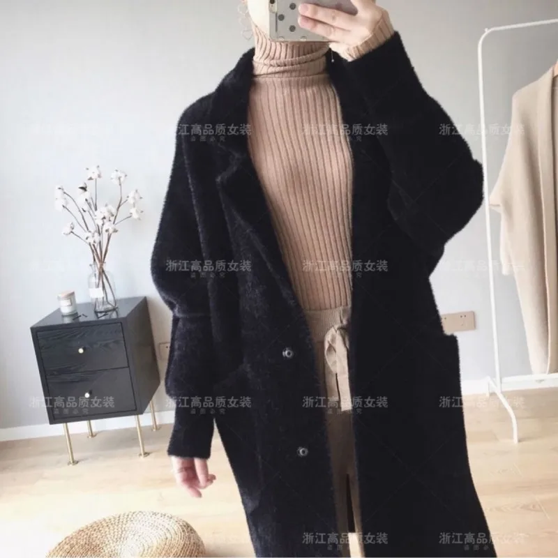 Женское шерстяное пальто однотонное повседневное однобортное с отложным