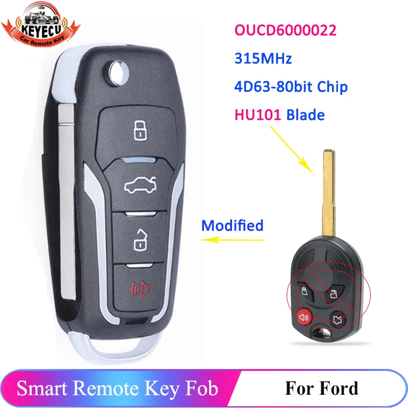 KEYECU Upgraded Remote Key For Ford OUCD6000022 4D63 Chip 315MHz Escape Focus C-Max Transit Connect F-350 2011-2018 HU101 Blade