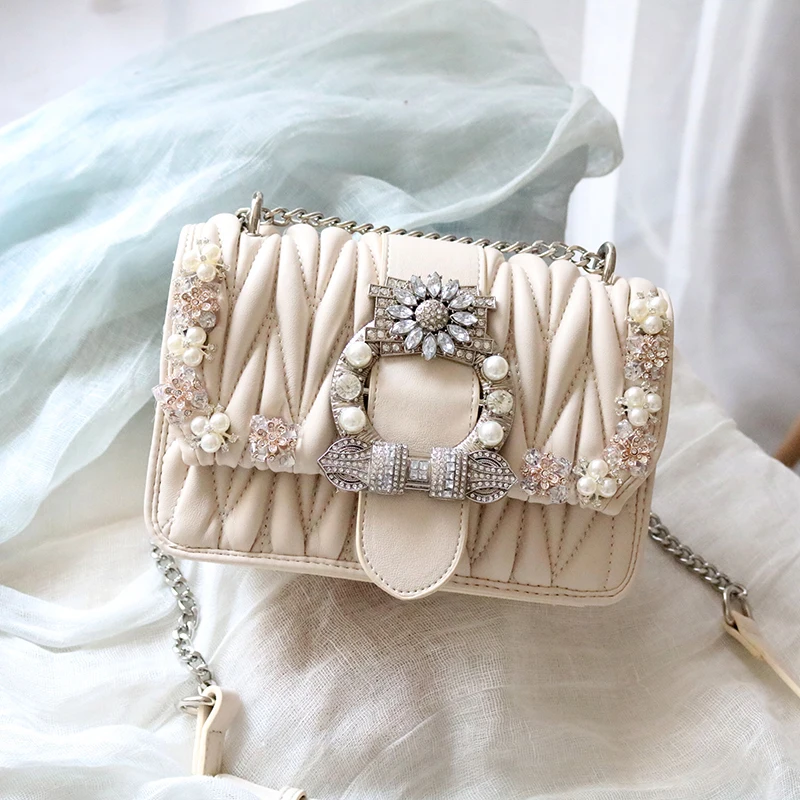 Роскошная сумка-мессенджер с украшением из бриллиантов и жемчуга женская