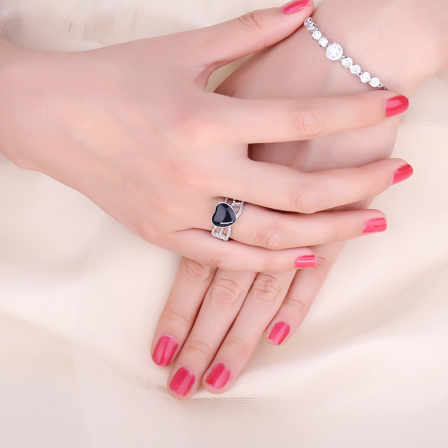 JewelryPalace Винтажное кольцо Love 4.4ct подлинный черный оникс переплетенный браслет 925