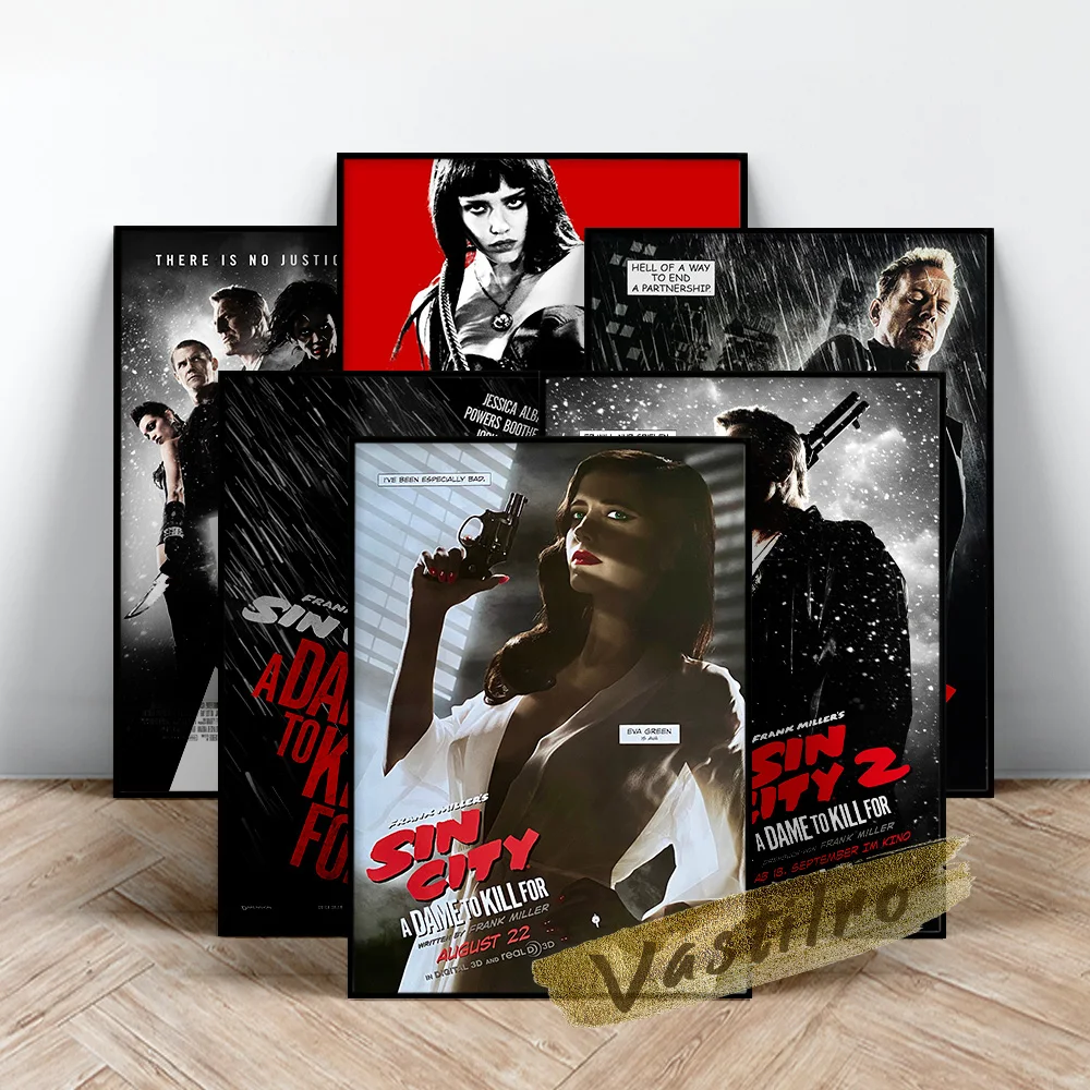 

Movie Sin City Poster, Killer Abstract Wall Stickers, Black White Film Character Art Prints, Sin City Movie Star Wall Painting