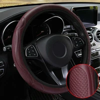 38cm wine red car steering wheel cover soft leather breathable anti slip cover universal soft fibe leather steering accessories
