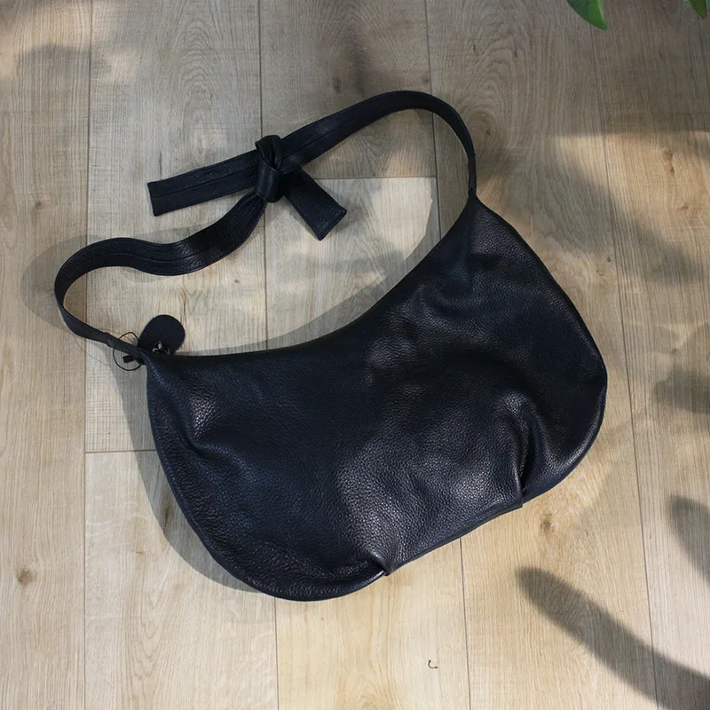 

Johnature 2021 New Korean Fashion Women Bag Genuine Leather Half Moon Shoulder Bags Soft Cowhide Large Capacity Crossbody Bags