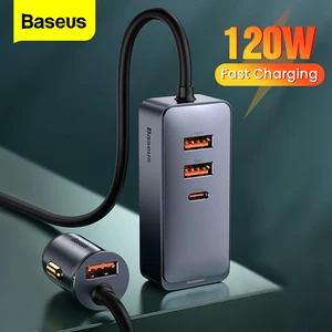 baseus 120w pps multi port fast charging car charger with extension cord for iphone 12 pro xiaomi samsung mobile phone chargers free global shipping