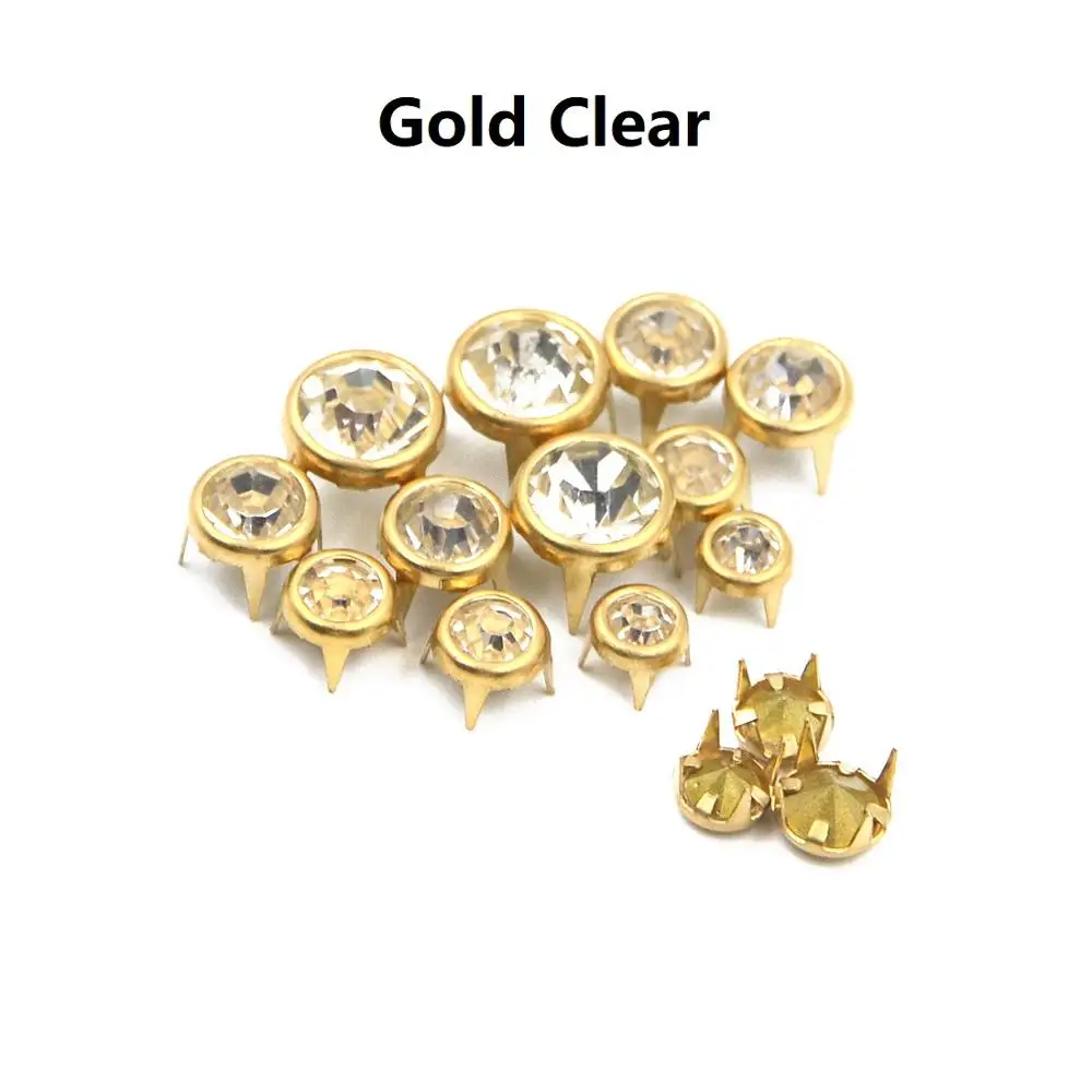 Gold Clear 50 шт., все размеры, круглые хрустальные шпильки, точечные шипы, заклепки, голова гвоздика, модные, сделай сам, кожа, ремесло, для обуви, одежды, сумки, части, украшения - Цвет: Gold Clear