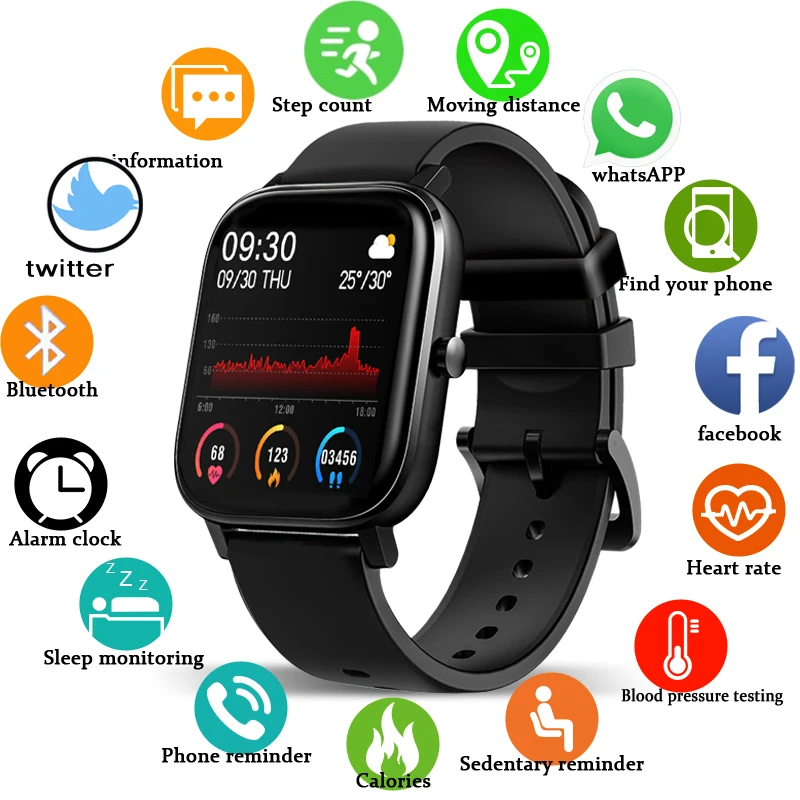 

2021 New P8 Color Screen Smart Watch Women men Full Touch Fitness Tracker Blood Pressure Smart Clock Women Smartwatch for Xiaomi