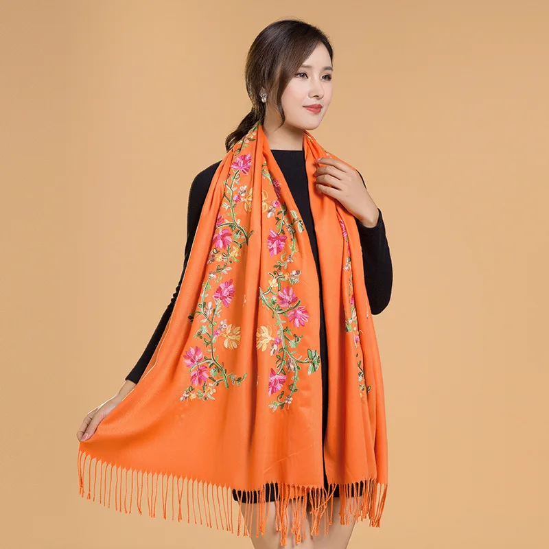 Бренд Горячая леди Вышитые Шарф Классический Имитация кашемира шарф