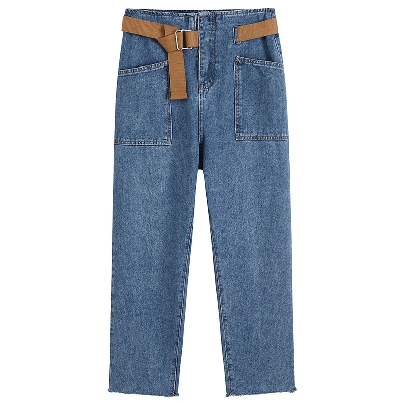 

TVVOVVIN Women Jeans Spring New Elastic Loose Straight Pants Women's Large Size Korean Sashes Vintage Denim Pants 48T2