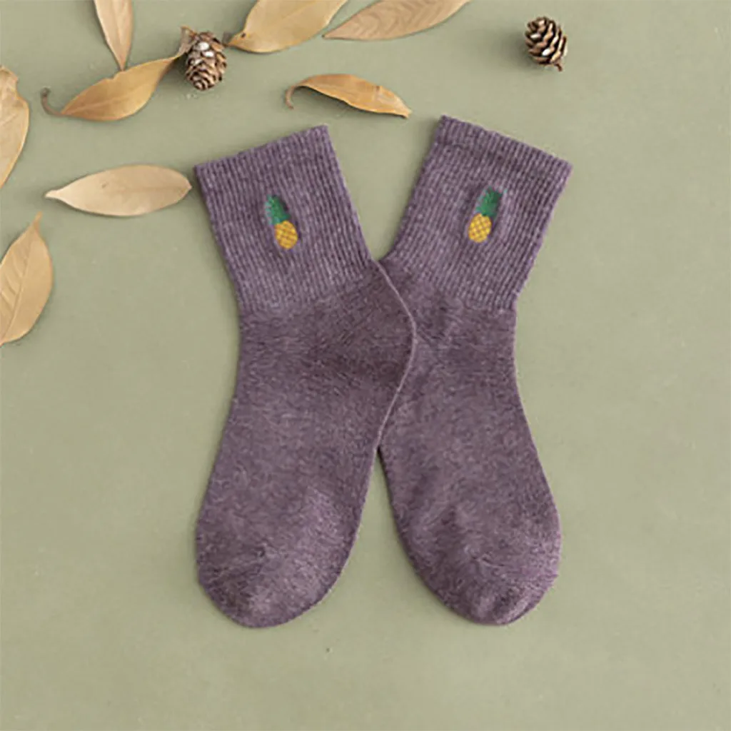 Харадзюку модные женские Ретро Чулки с вышивкой в виде ананаса осенне-зимние