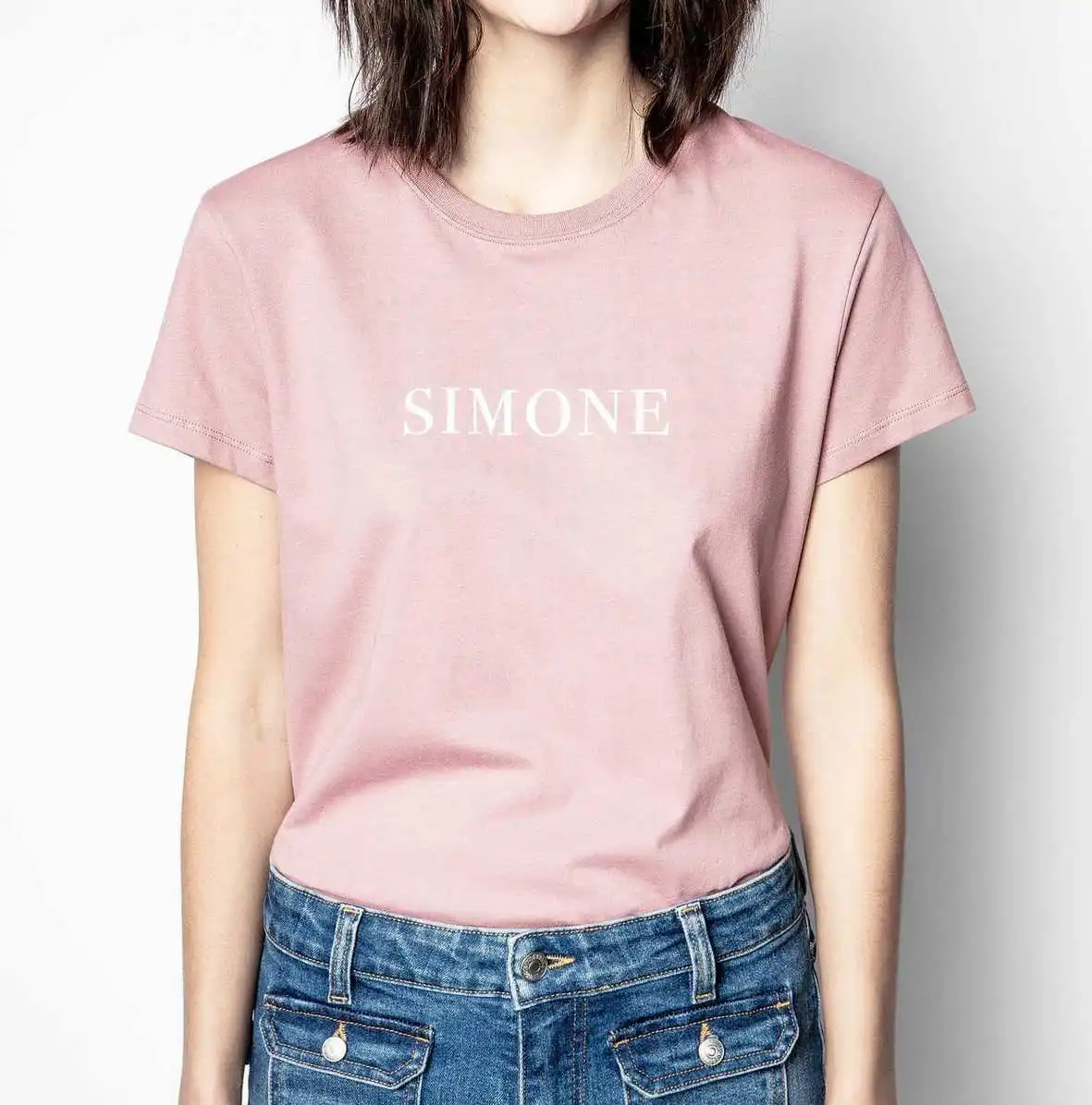 

2021 Summer New Women's Cotton White Letter Print Short Sleeve T Shirts Tops