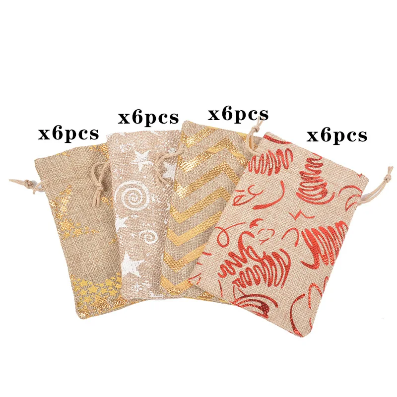 

24pcs 10x14cm Gift Bags with Clip Rope Christmas Drawstring Pouch for Candy Holiday Festival Party Decoration Pendants Sacks