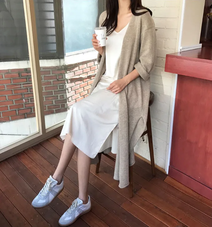 Autumn Winter Women's Cardigan Simple Belt Female New Fashion Long Coat Loose Type Wool Knitted Cardigan Female Outwear