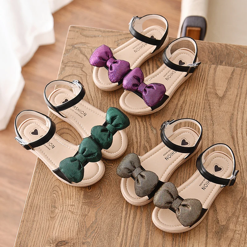 

Детские сандалии пляжные туфли для девочек с бантом; Босоножки с открытым носком с красивым принтом; Обувь с детское летнее милое платье при...