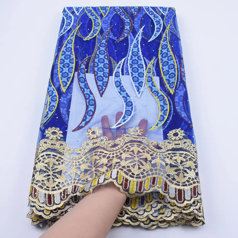 Royal blue Африканский гипюровый шнур, восковая кружевная ткань, коричневая французская сетка, нигерийская Тула, кружевная ткань с камнями, вечерние, для повседневного платья, F1705 - Цвет: Royal blue