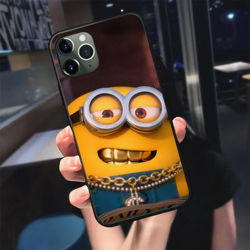 

Cute Cartoon Miniones Phone Case For Black-Iphone 5 5s se 6 6s 7 8 11 12 X Xs Xr Pro Plus Max Mini Cover