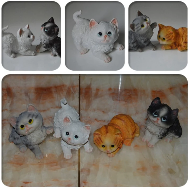 

4PCS Simulation Kitten Decoration Resin Crafts Desktop Counter Decoration Pet Animal Model