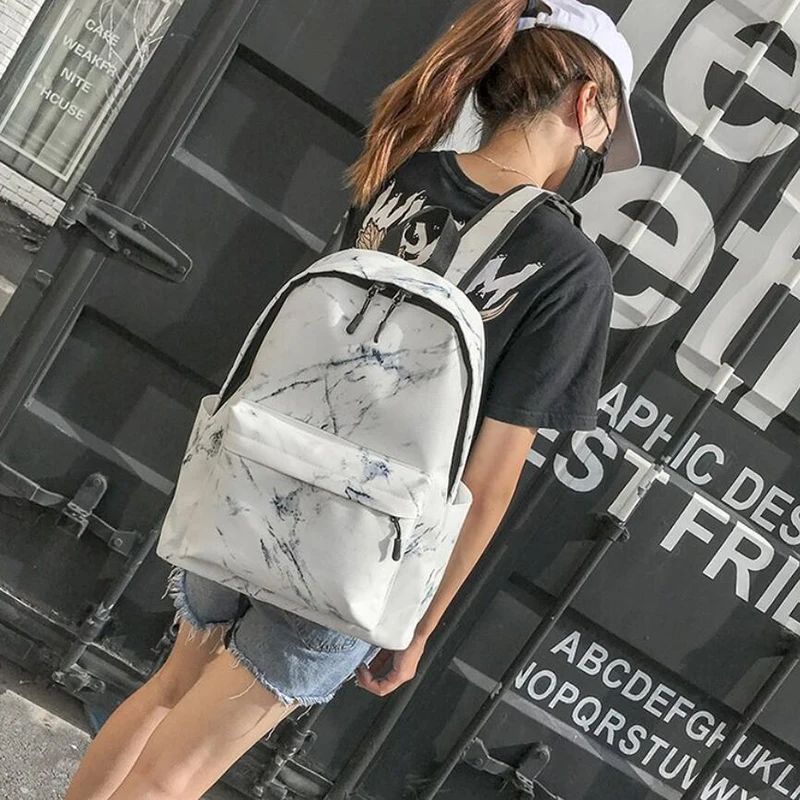 

Fashion Marble Texture School Bag Large Capacity Simple Student Bag Canvas Light and Durable ZF10601