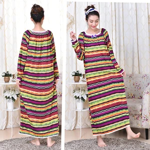 Весенне-осенне-зимняя Трикотажная хлопковая одежда для сна с длинным рукавом для девушек и принцесс, свободная очень длинная ночная рубашка большого размера для дома